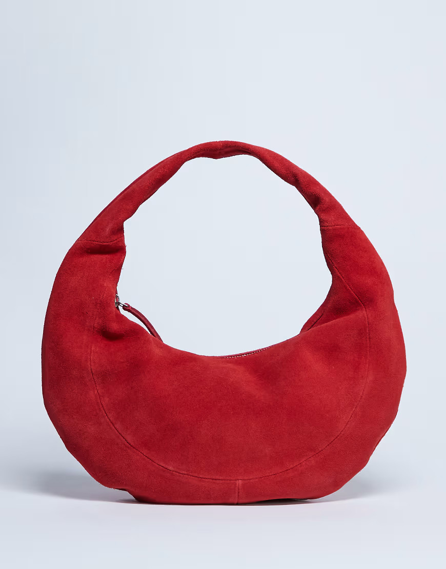 Topshop Cian real suede scoop grab bag in red | ASOS (Global)