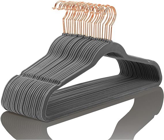 Premium Velvet Hangers (Pack of 50) Heavyduty - Non Slip - Velvet Suit Hangers Gray - Copper/Rose... | Amazon (US)