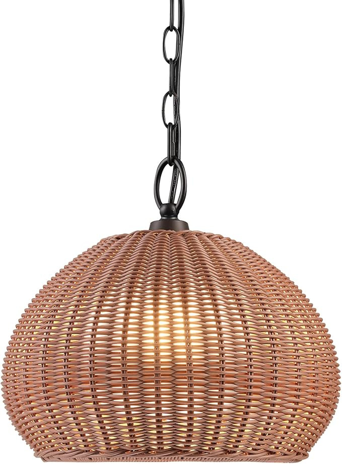 GLOBE Electric 44761 1-Light Outdoor Plug-in Pendant Light, Plastic Rattan Shade, Frosted Inner S... | Amazon (US)