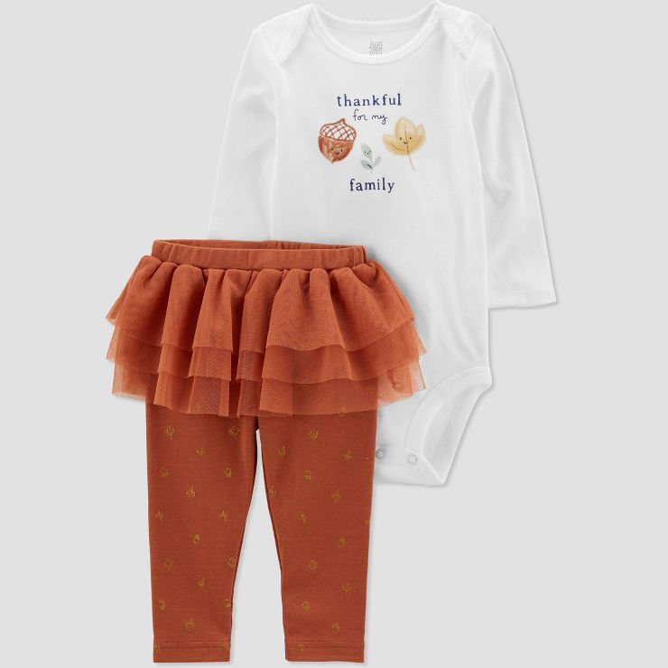 Carter's Just One You® Baby Thankful Love Tutu Top & Bottom Set - White/Brown | Target