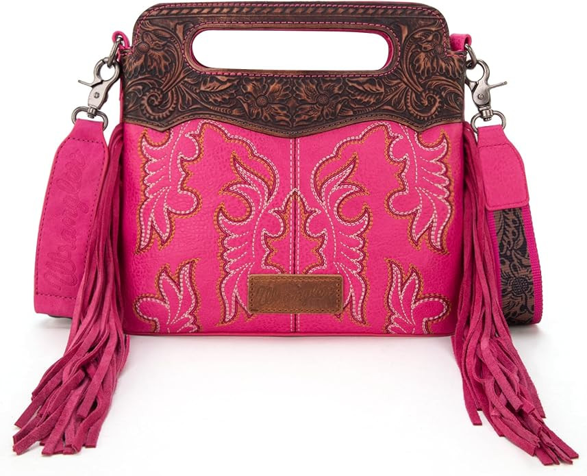 Wrangler Top Handle Crossbody Bag for Women Embroidered Boot Scroll Western Handbag Purse | Amazon (US)