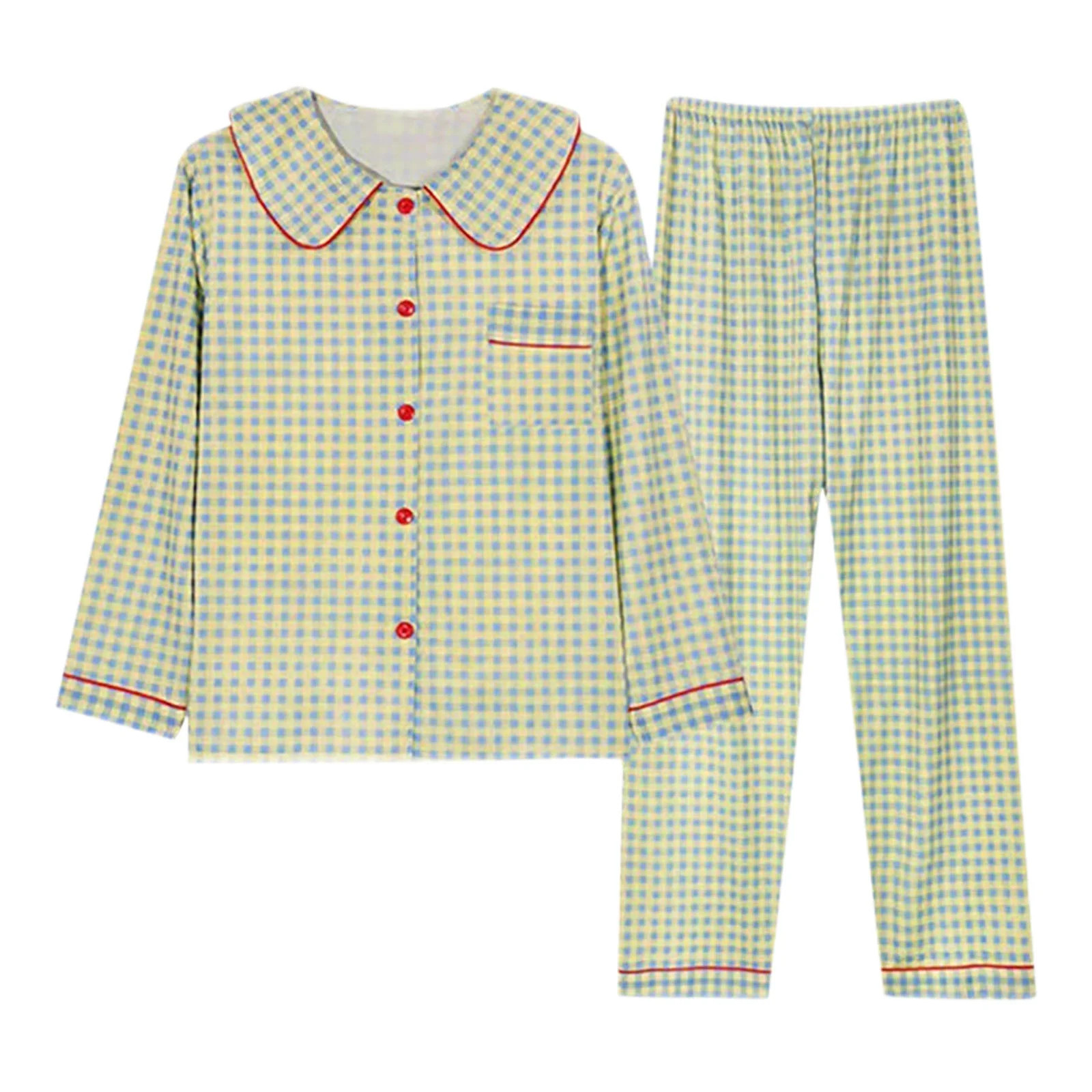 Hrsba Women's Pajama Set Long Sleeve Collared Cardigan Top with Long Pants Print and Button | Walmart (US)