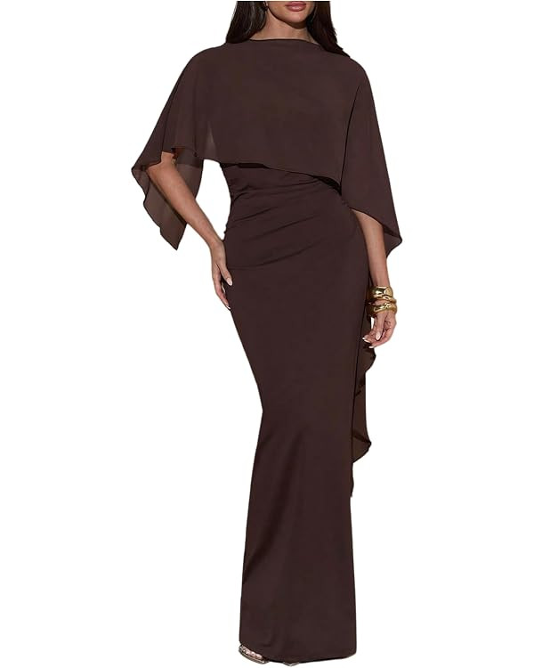 SOLY HUX Women's Elegant Bodycon Maxi Dresses Evening Fishtail Shawl Dress Cocktail Formal Gowns | Amazon (US)