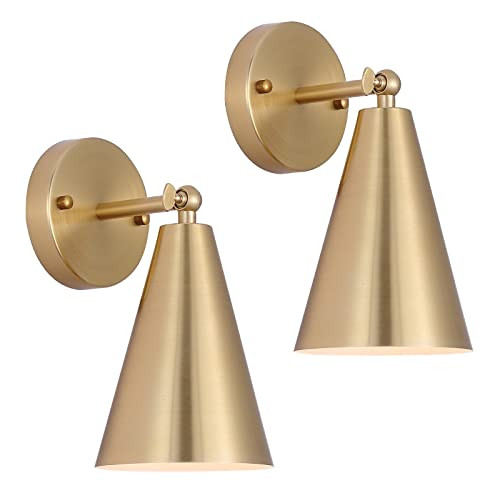 MWZ Gold Sconces Set of 2, Modern Brass Wall Sconces Lighting Fixtures with Metal Shade, Indoor Decor Wall Mount Swing Arm Lamp for Bedroom,Bedside,Kitchen,Hallway,Living Room,Reading,Bar | Amazon (US)
