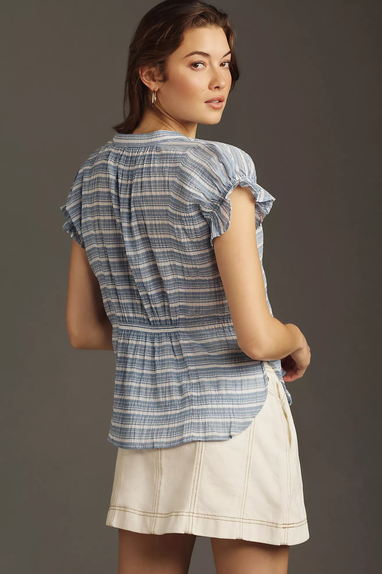 Tatum Flutter-Sleeve Blouse by Pilcro: Striped Edition | Anthropologie (US)