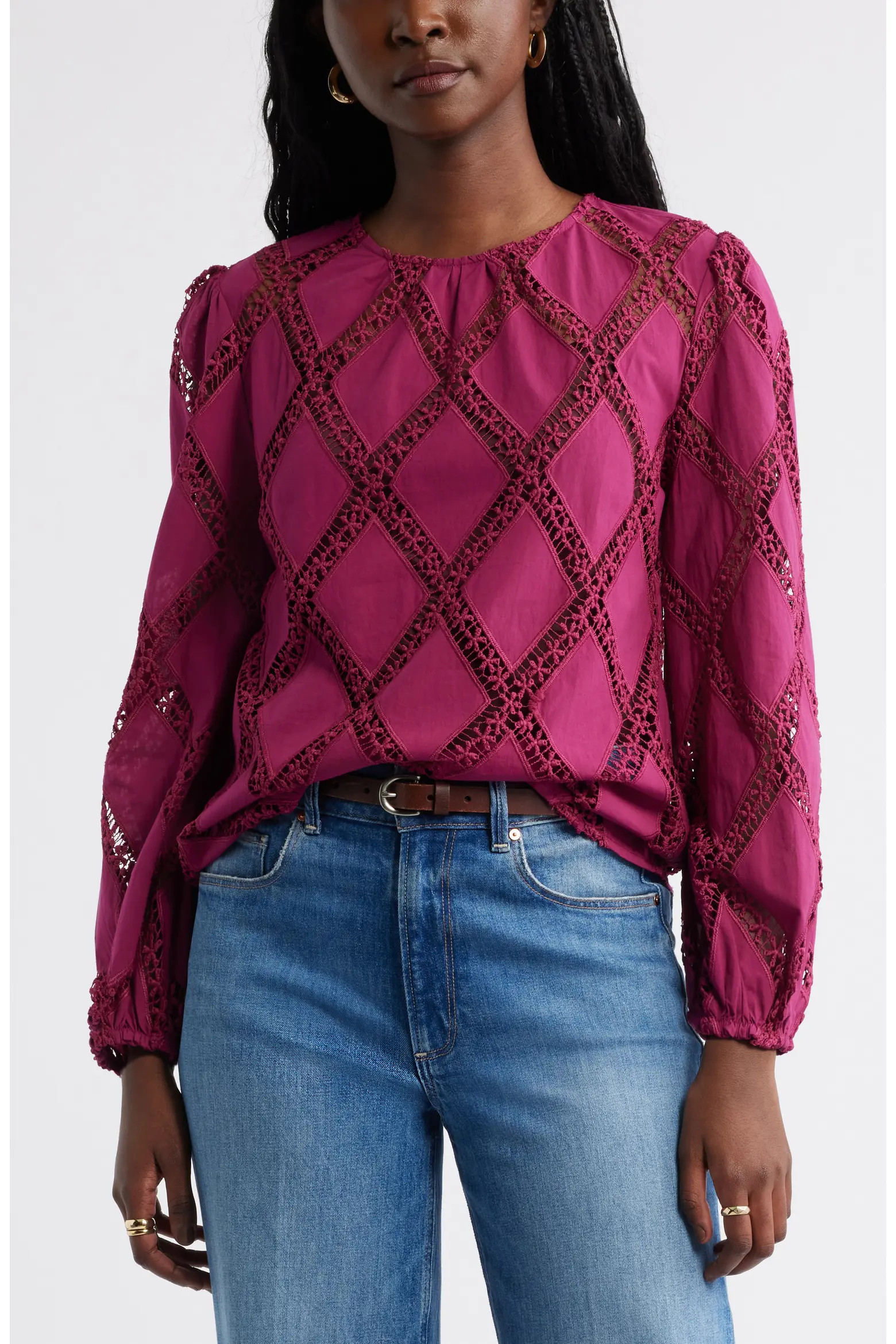 Lattice Lace Sheer Cotton Top (Women) | Nordstrom | Nordstrom