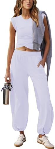 Outfeel Women 2 Piece Outfit Set Loungewear Cropped Tops and Jogger Sweatpant Matching Set Coordi... | Amazon (US)