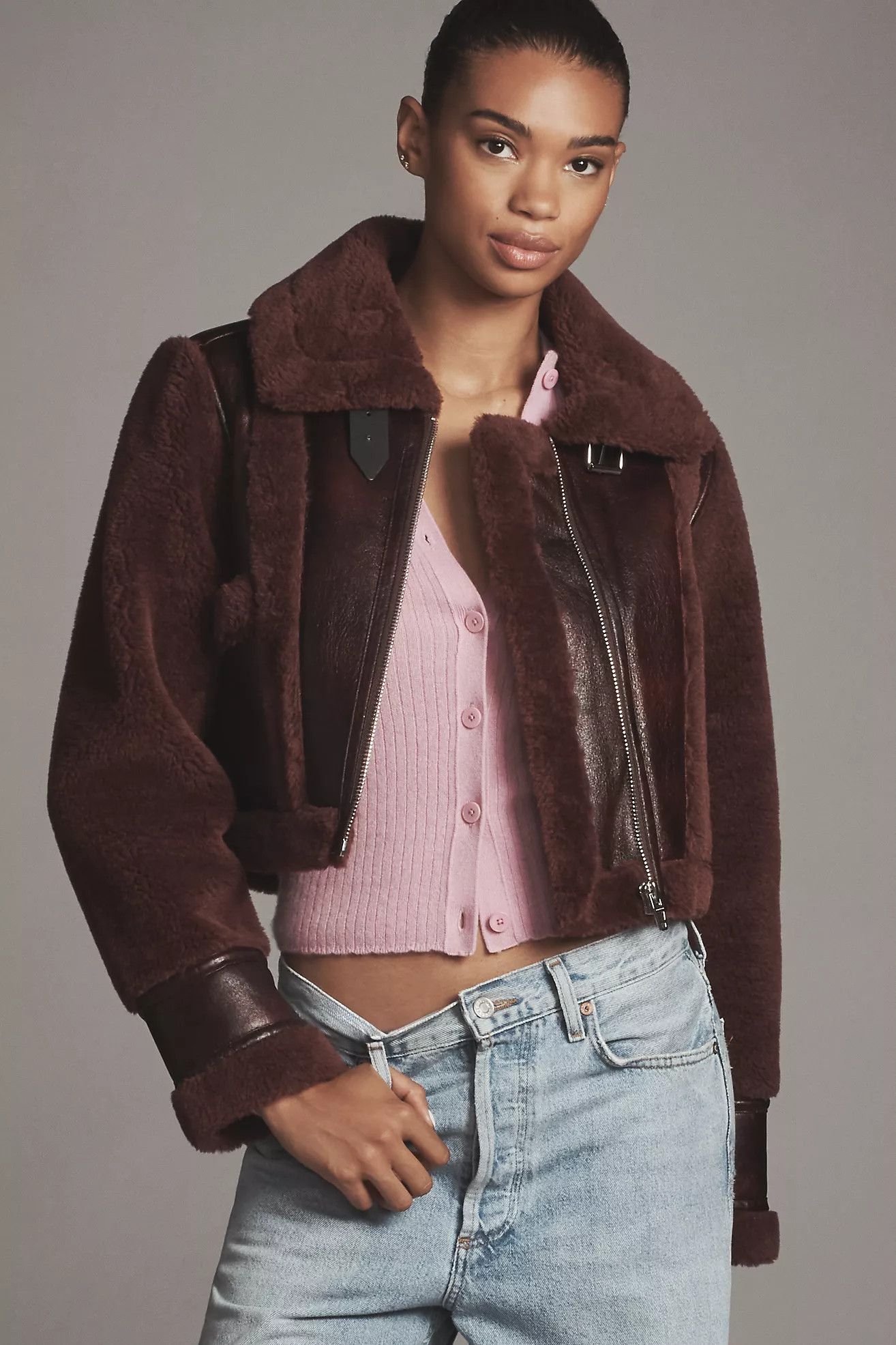 BLANKNYC Head Start Crop Sherpa Fleece Jacket | Anthropologie (US)
