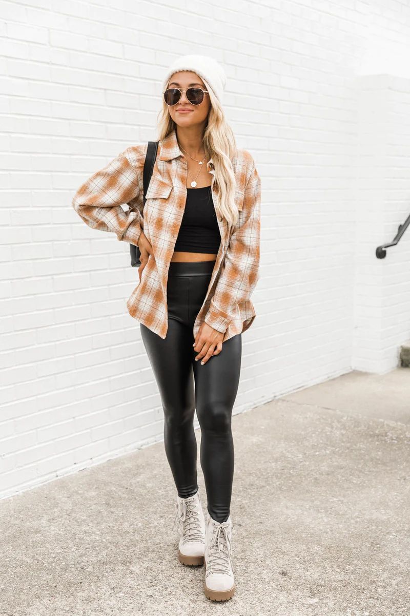 Good Timing Rust Plaid Shacket DOORBUSTER | The Pink Lily Boutique