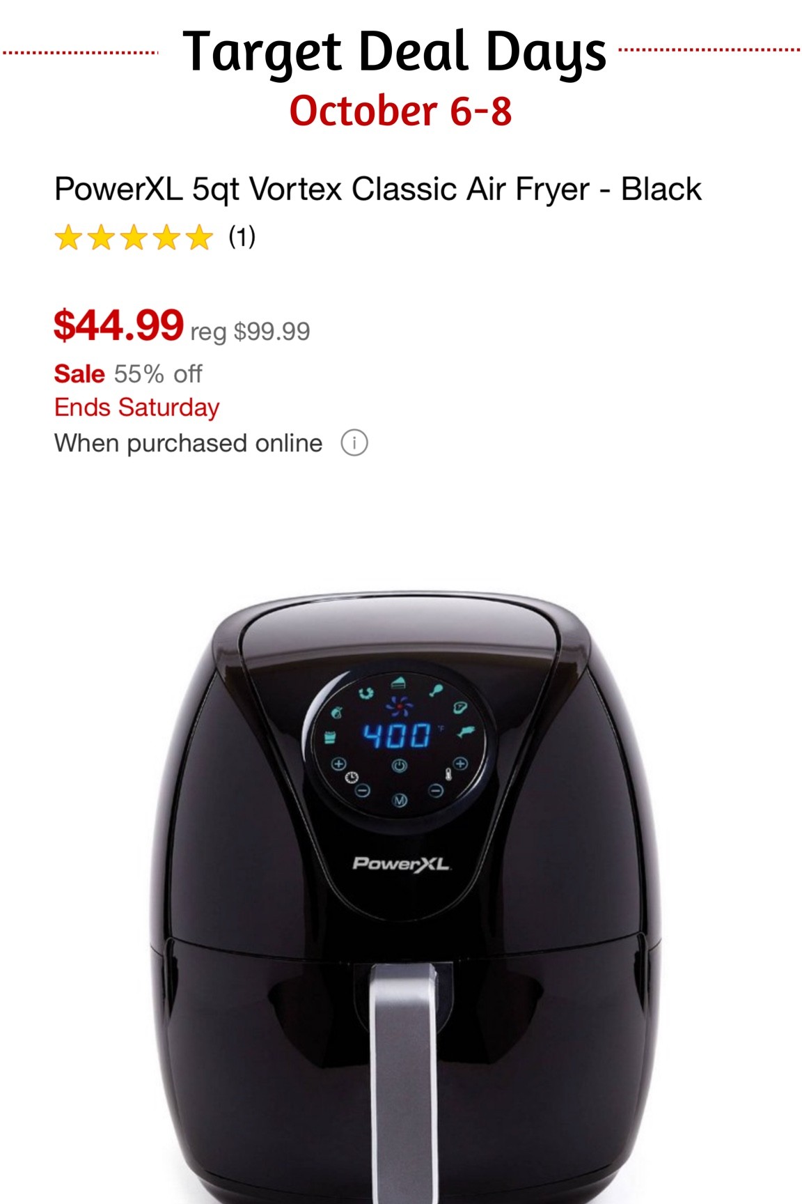 Target deal days. October 6-8th early
Black Friday deals for three days! Air fryer deal 

#LTKsalealert #LTKunder50