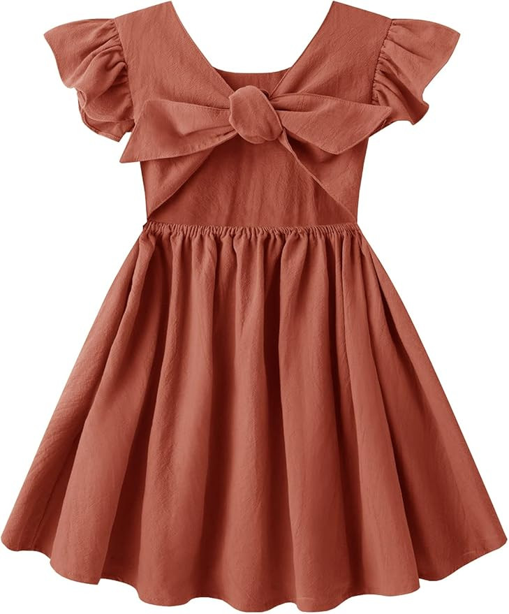 Dutebare Toddler Girls Dress Cotton Linen Ruffle Backless Sleeveless Kids Casual Party Dresses | Amazon (US)
