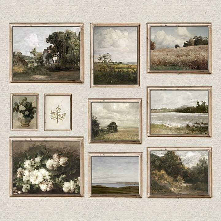 10pcs Abstract Vintage French Landscape Canvas Poster, Herbarium Wall Paintings, Plants Leaves Ar... | SHEIN