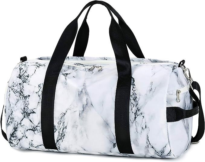 Sport Gym Duffle Travel Bag for Men Women with Shoe Compartment, Wet Pocket (Marble-White) | Amazon (US)