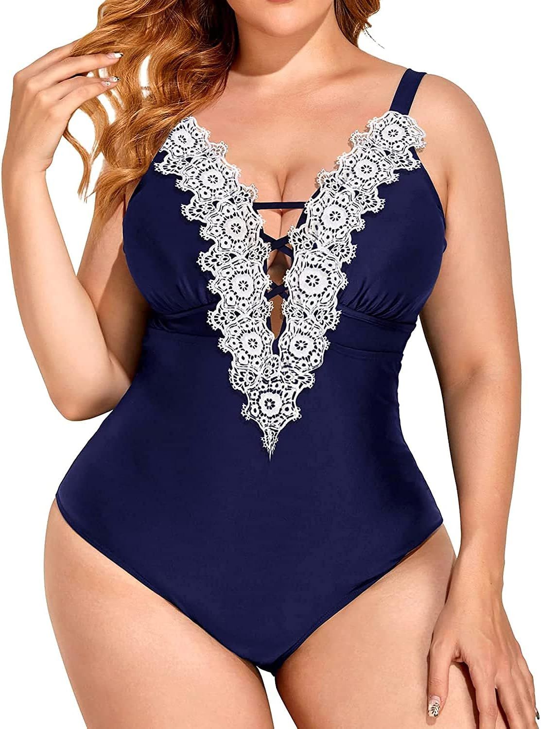Daci Plus Size One Piece Swimsuits for Women Plunging Sexy Bathing Suits Tummy Control Lace Up Sw... | Amazon (US)