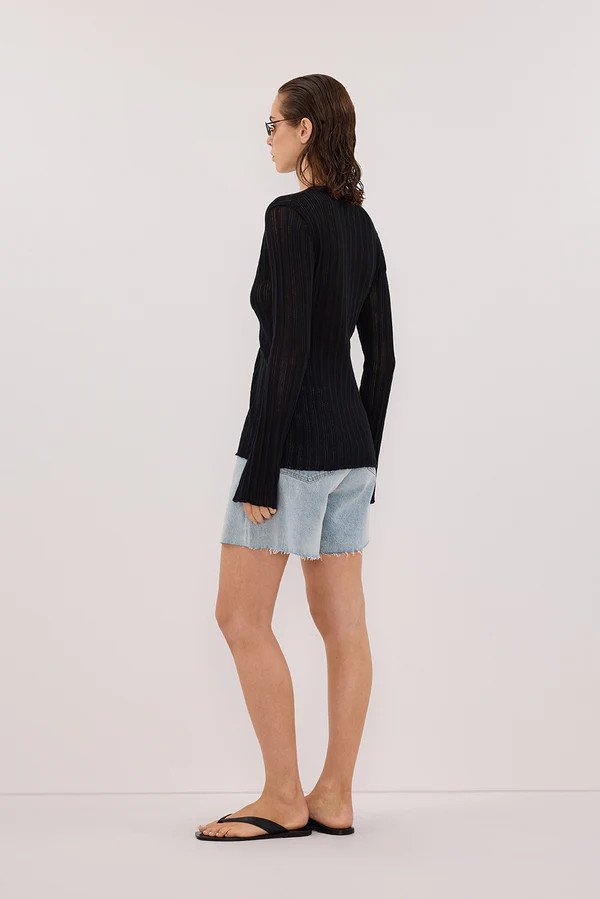 BOWIE BLACK BUTTON THROUGH KNIT TOP | DISSH