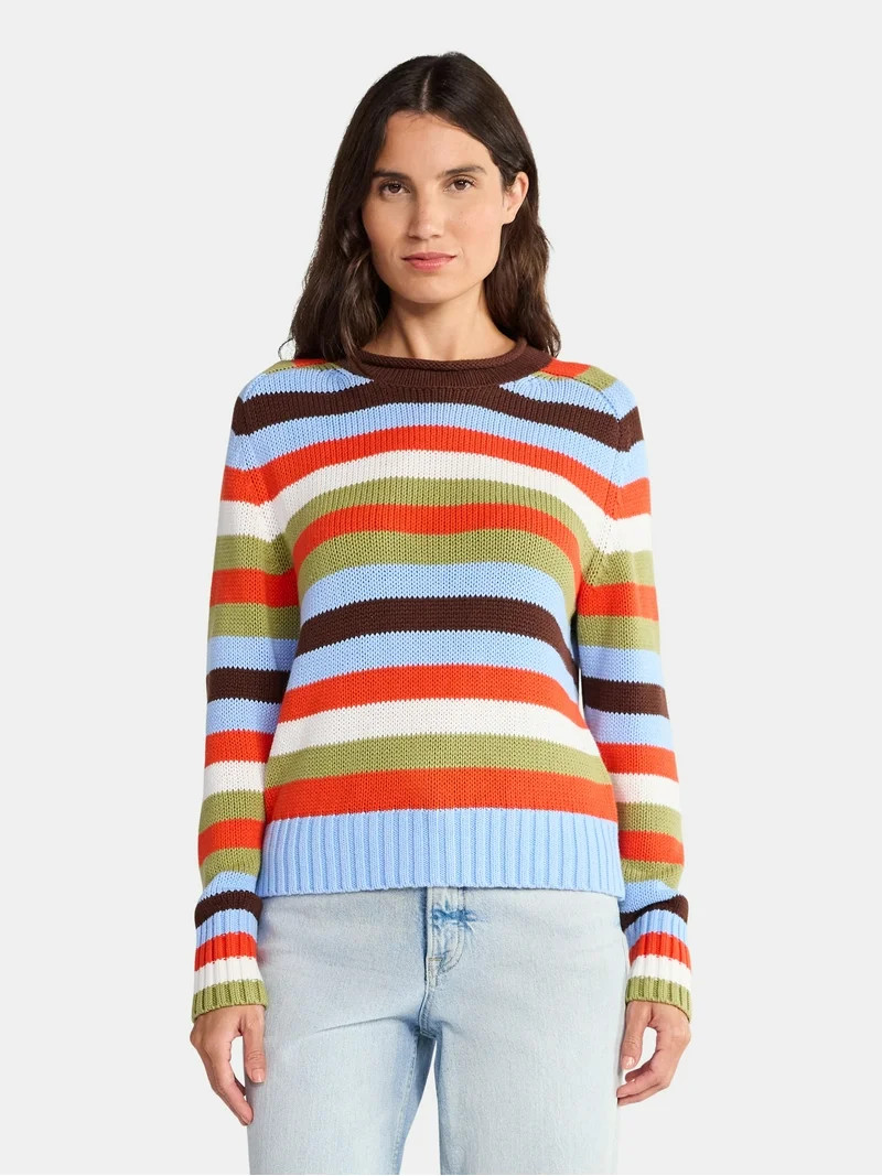 Free Assembly Women’s Saddle Shoulder Roll Neck Cotton Sweater with Long Sleeves, Sizes XS-XXL | Walmart (US)