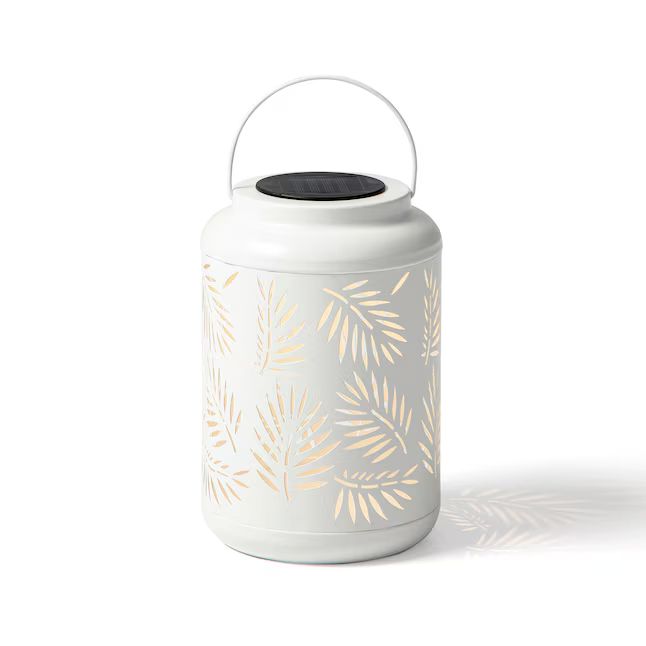 Glitzhome 6-in x 8.75-in White Metal Solar Outdoor Decorative Lantern | Lowe's