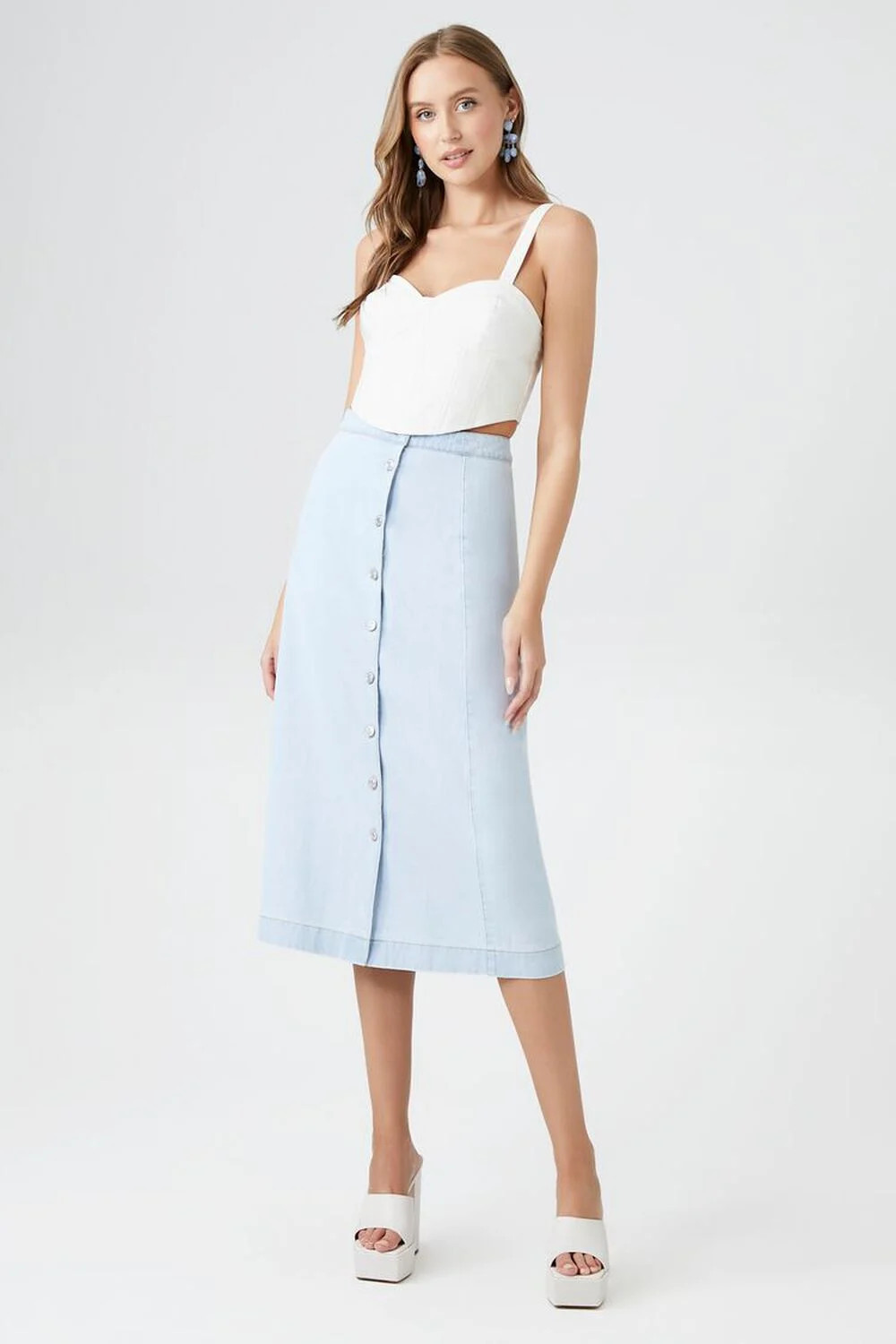 Button-Front Denim Midi Skirt | Forever 21 (US)