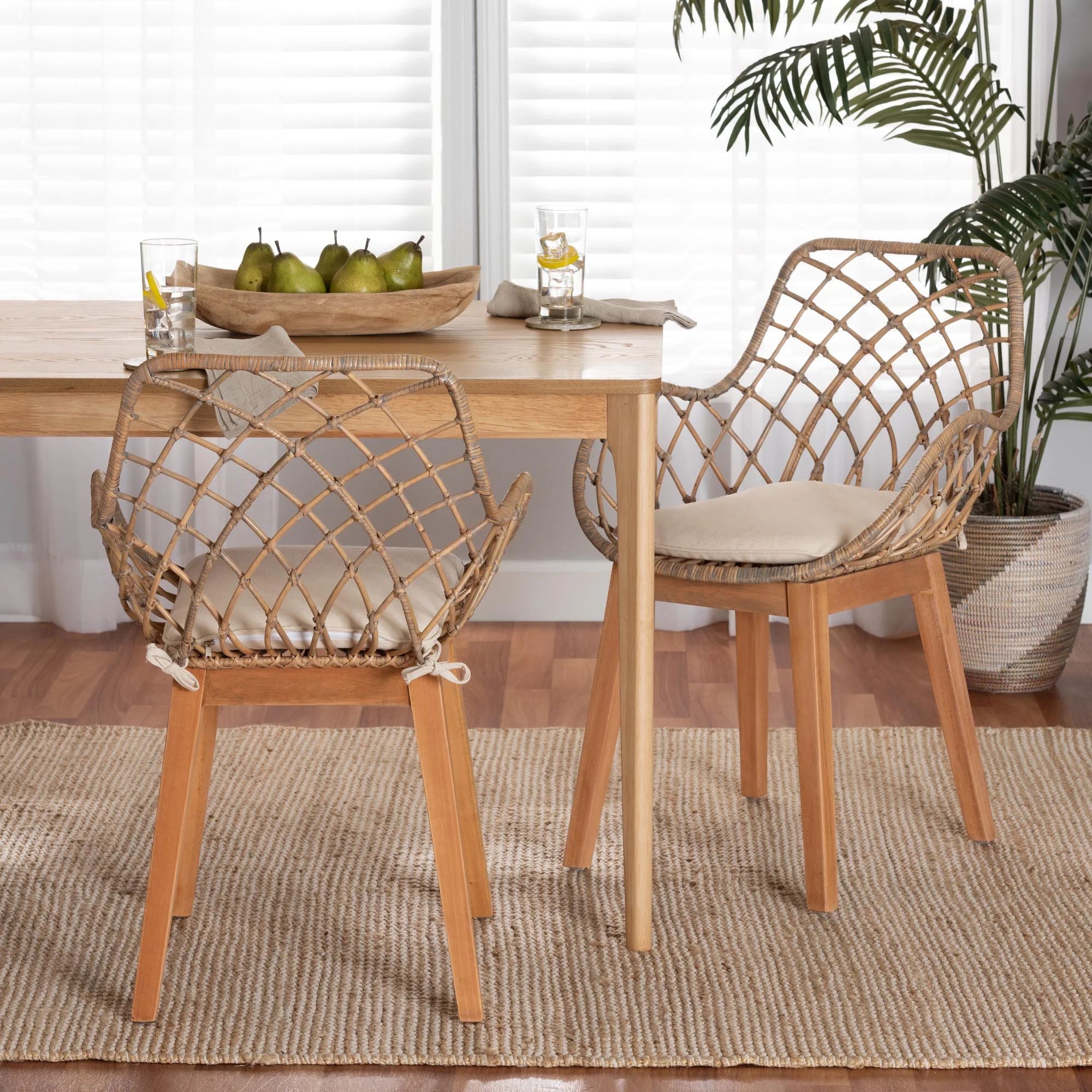 bali & pari Ballerina Rattan BOHO Dining Chairs, Set of 2, Greywash | Walmart (US)