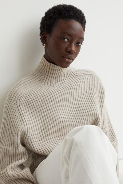 Jumper in a soft rib knit containing some wool with a turtle neck, dropped shoulders and long sle... | H&M (UK, MY, IN, SG, PH, TW, HK)