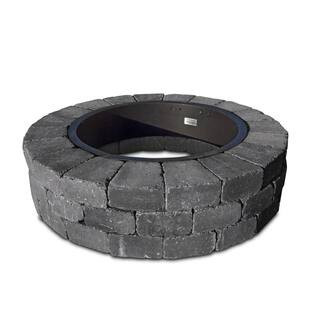 Grand 48 in. W x 12 in. H Round Concrete Wood Burning Fire Pit Kit in Onyx | The Home Depot