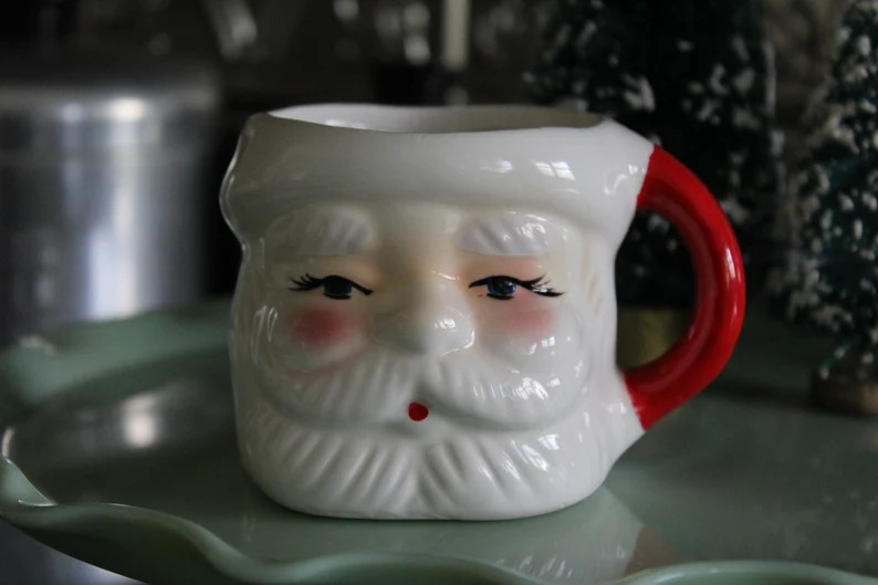 Classic Santa Mug, 3" X 4" Vintage Santa Mug, Ceramic Santa Mug with Open Eyes, Santa Cup, White ... | Etsy (CAD)