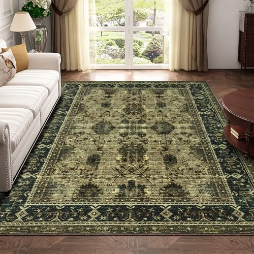 BRICHOEE Vintage Washable Area Rug 4x6 Tauqe/Multi Low-Pile Indoor Floral Print Carpet Non Slip Printed Vintage Boho Rug for Living Room | Amazon (US)