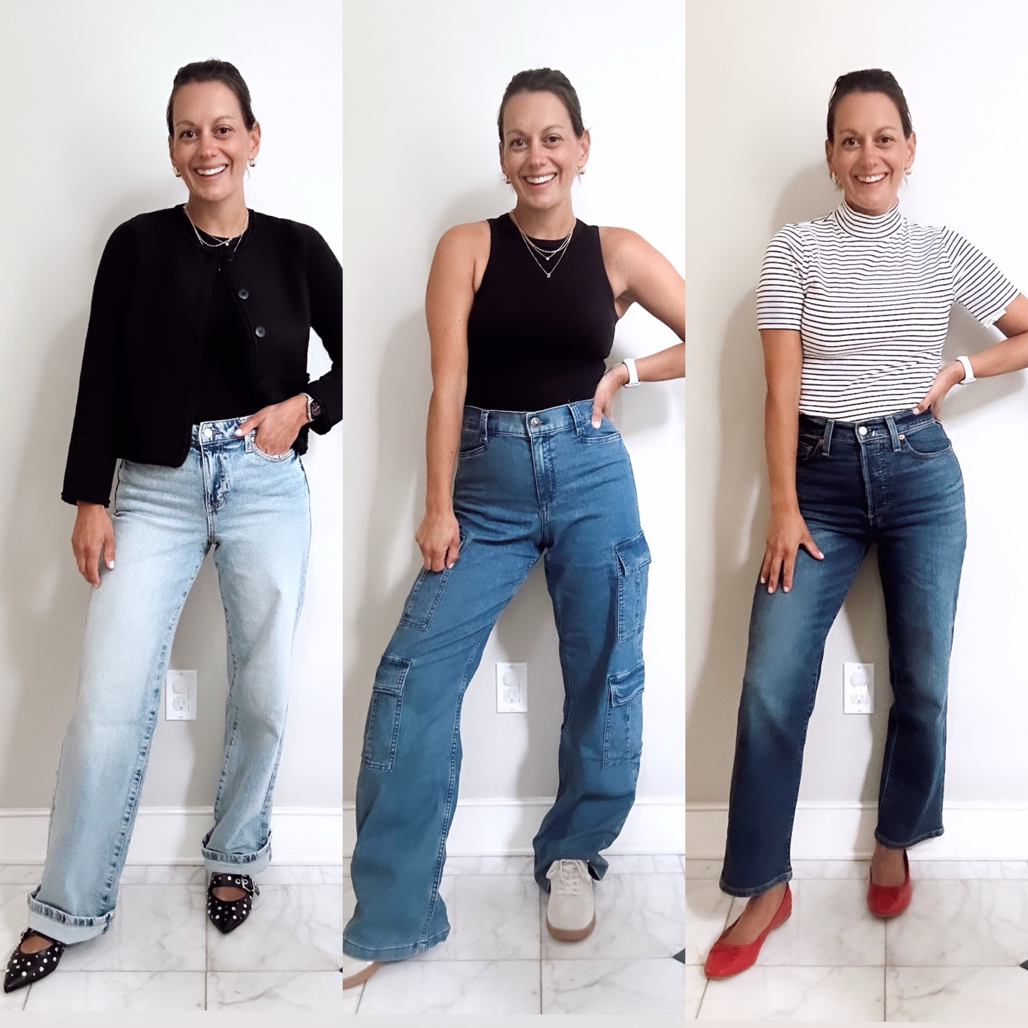 Walmart wide leg jeans run really big. Wearing an xxs.walmart cargo jeans run big - wearing a 2. Walmart black tank runs small - wearing a medium. Walmart striped top runs true to size. Walmart cardigan runs true to size.  Walmart shoes run true to size.


Walmart new arrivals - Walmart try on - Walmart haul - Walmart fall fashion

