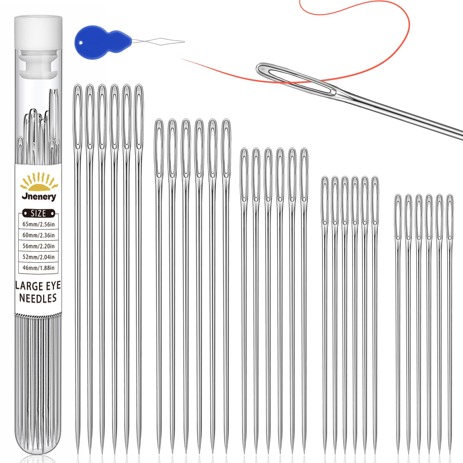 30 PCS Large Eye Sewing Needles, 5 Size Hand Sewing Needles, Leather Embroidery Thread Needle, St... | Amazon (US)