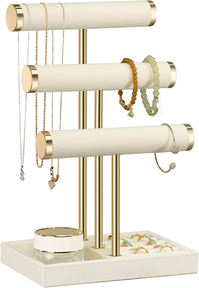 3 Tier Bracelet Holder Display - Detachable T Bar Beige Velvet Bracelet Holder, Jewelry Holder Or... | Amazon (US)