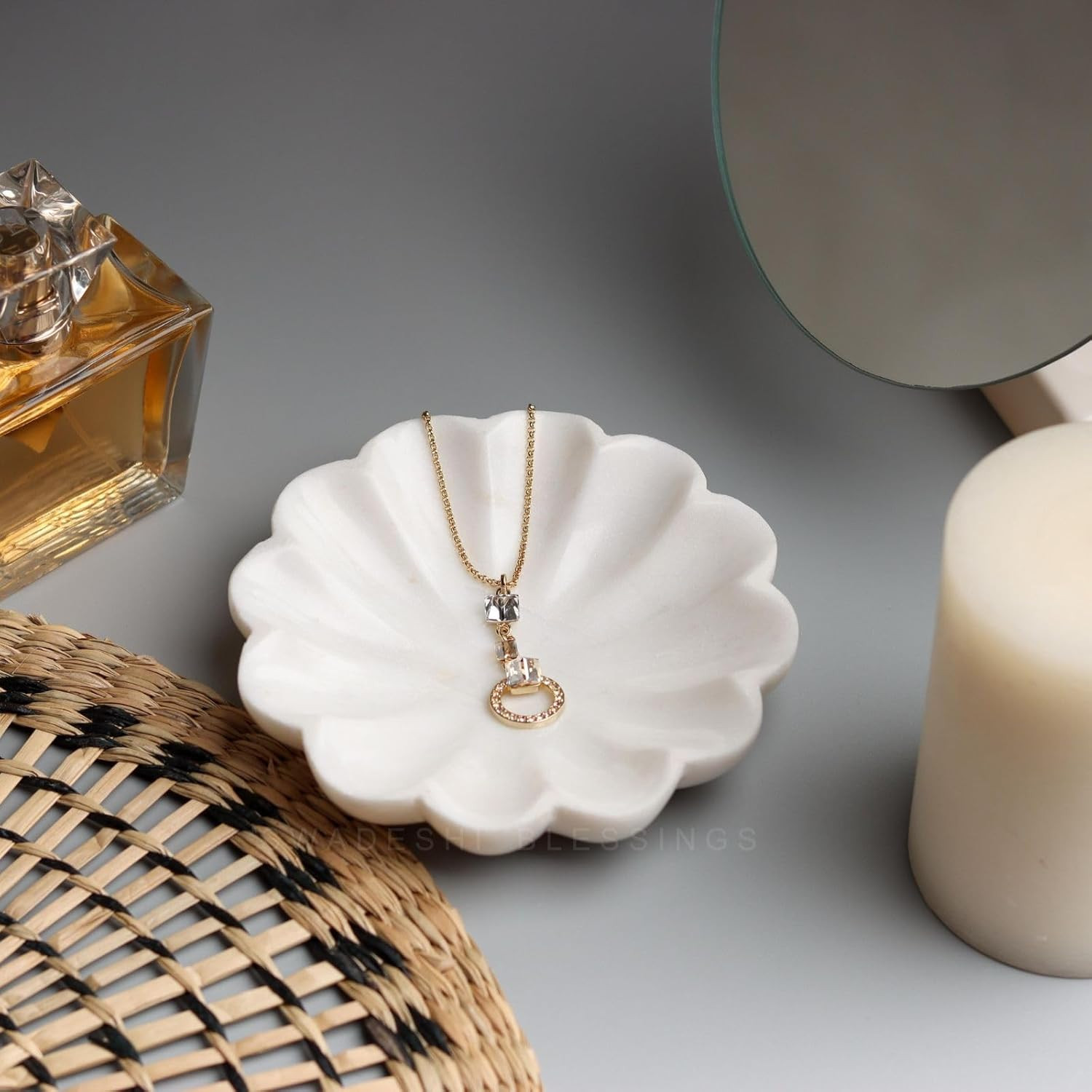 Handcrafted Marble Jewelry Tray, Decorative Trinket Dish for Rings Earrings Necklace Bracelet, Ke... | Amazon (US)