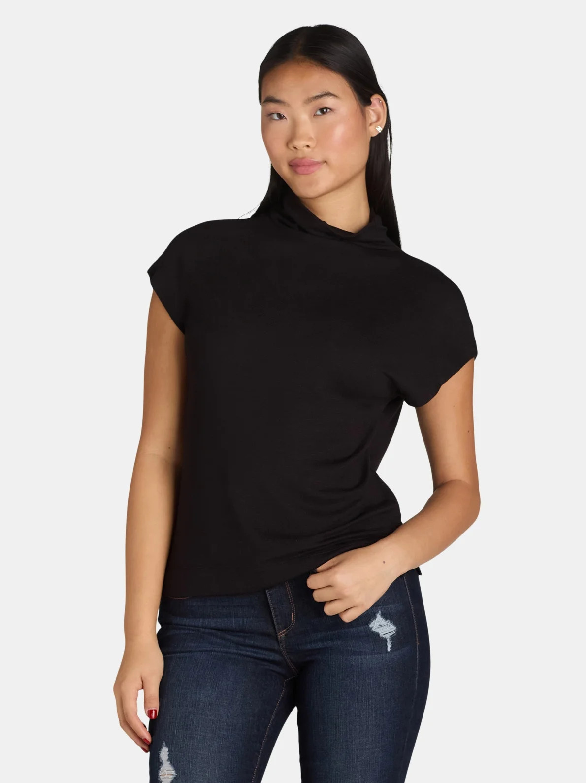 Time and Tru Women's Mock Neck Hacci Knit Tee, Sizes XS-XXXL | Walmart (US)