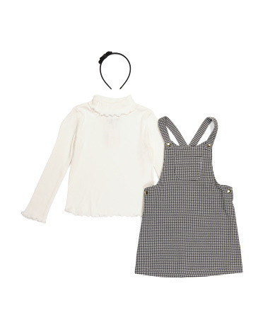 Toddler Girls Turtle Neck Houndstooth And Jumper With Headband | TJ Maxx