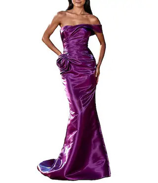 Terani Couture One Off-The-Shoulder Shimmer Sheath Gown | Dillard's | Dillard's