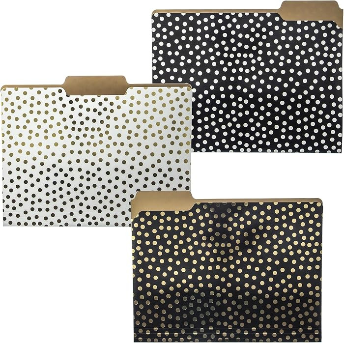 Graphique Designer Black, White, and Gold Polka Dots File Folders | Set of 9 (3 Designs) | Letter... | Amazon (US)