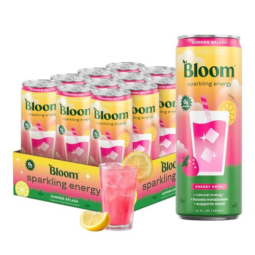 Bloom Nutrition Sparkling Energy Drink - Natural Caffeine, Zero Sugar, 180mg Caffeine - Antioxidant-Rich with Green Coffee Bean, Green Tea Extract, Prebiotics - Summer Splash - 12oz 12 Pack | Amazon (US)