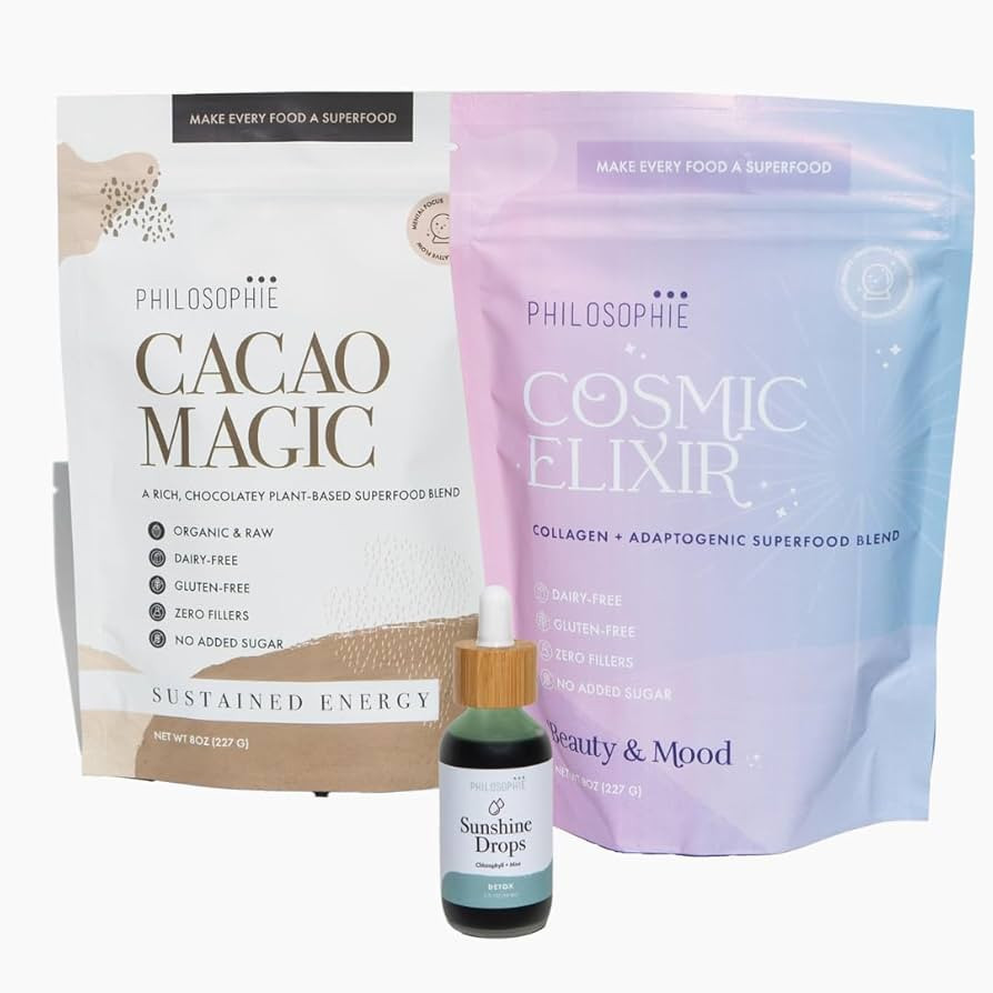 Philosophie Sunshine Drops, Cacao Magic, & Cosmic Elixir Bundle - Liquid Chlorophyll & Superfood ... | Amazon (US)