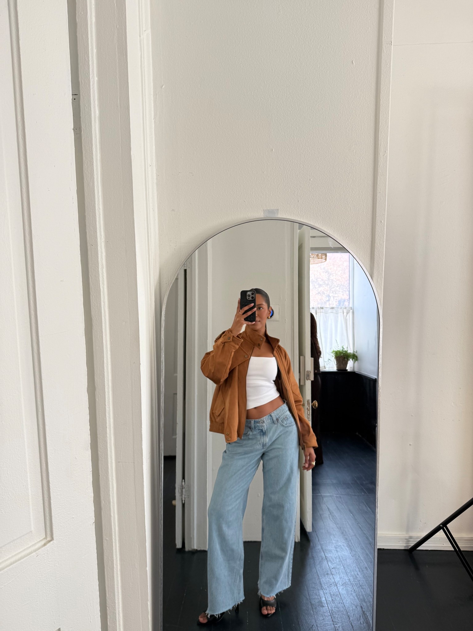 The perfect funnel neck bomber for suede season 