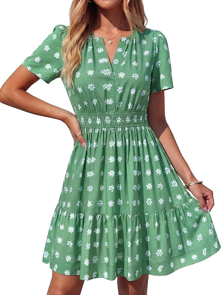 BTFBM Summer Dresses for Women 2026 Lightweight Casual Short Sleeve Floral Mini Dress A Line Beac... | Amazon (US)