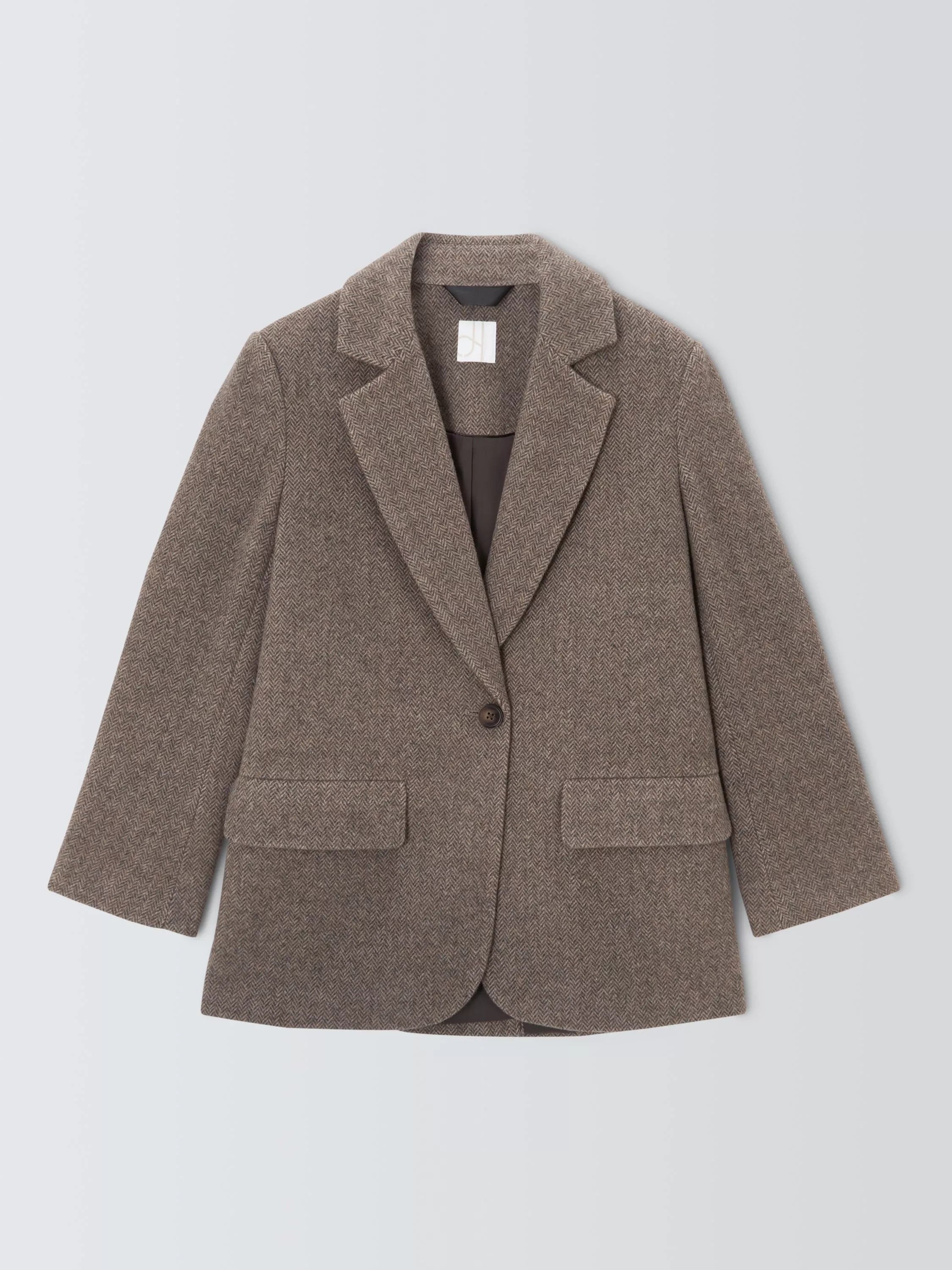 John Lewis Herringbone Wool Blend Blazer, Brown/Multi | John Lewis (UK)