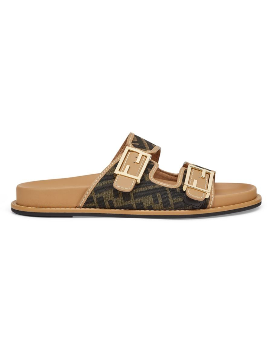 Fendi Logo Canvas Flat Sandals | Saks Fifth Avenue