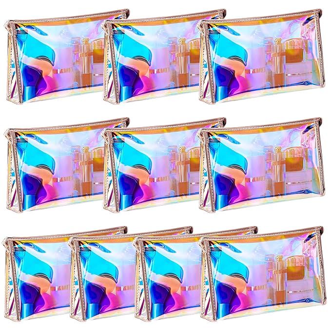 WestonBasics Holographic Iridescent Makeup Pouch | Portable Waterproof Cosmetic Bag Set for Girls... | Amazon (US)