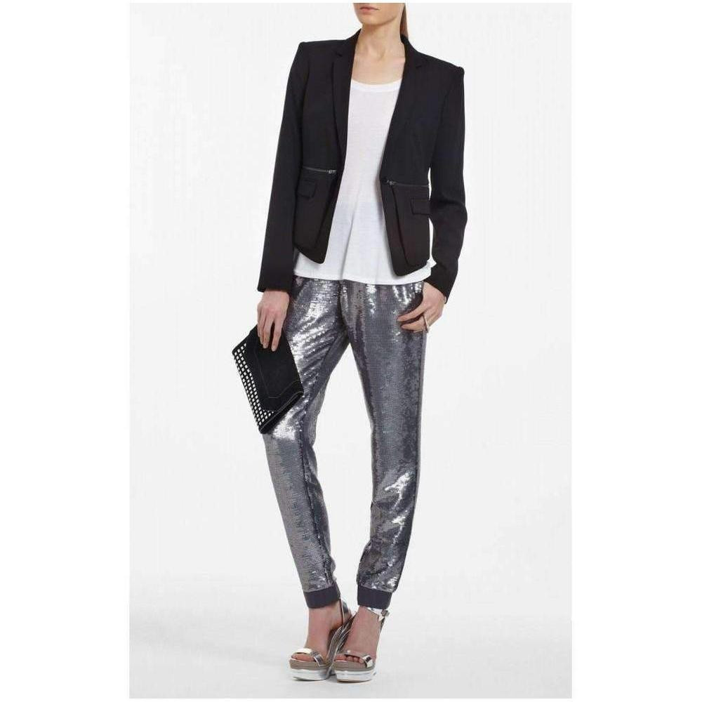 BCBGMaxazria Grey Silk Zhara Sequinned Pants | Runway Catalog