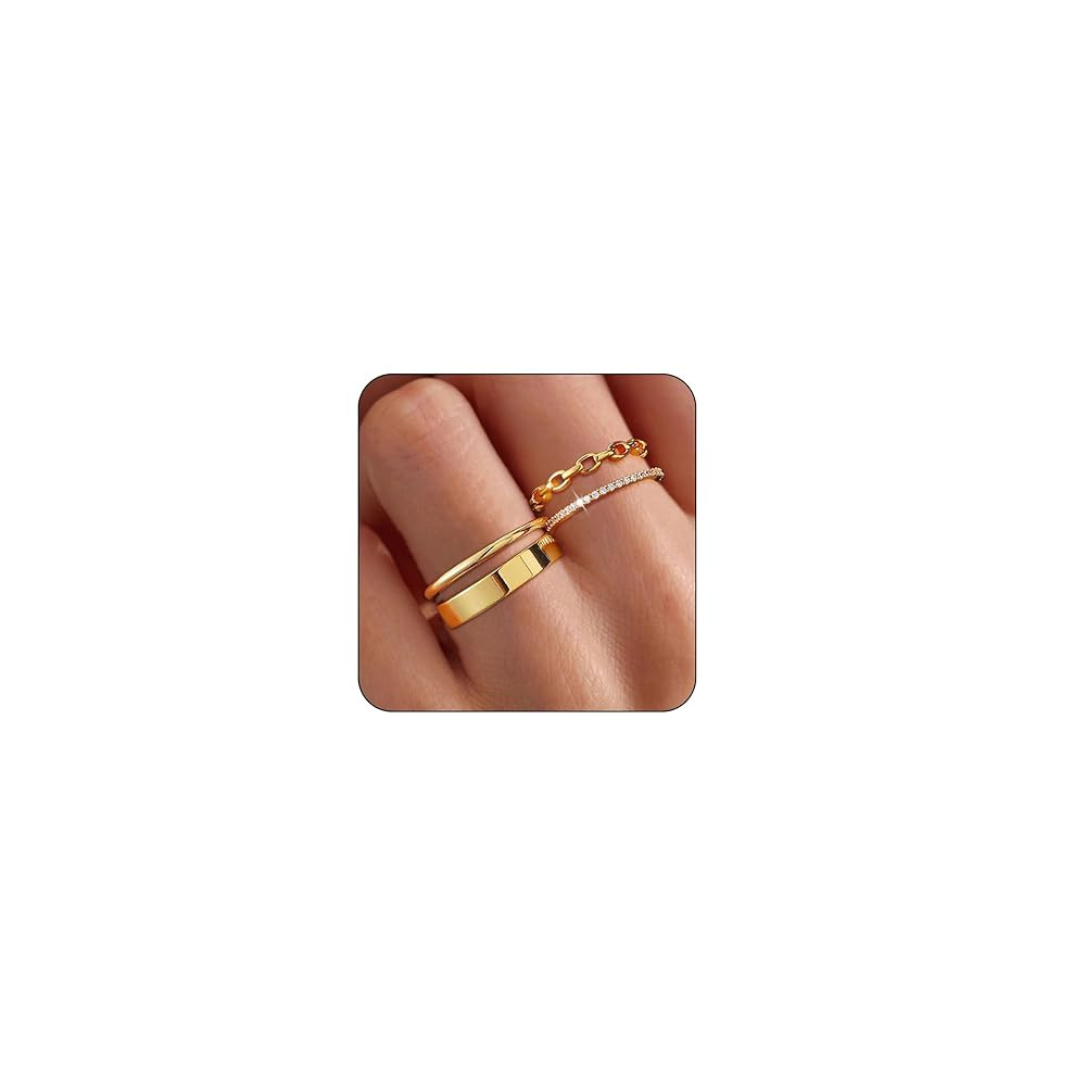 Stackable Gold Rings for Women Dainty 14K Gold Plated Thin Ring Set Non Tarnish Thumb Bands Gold ... | Amazon (US)