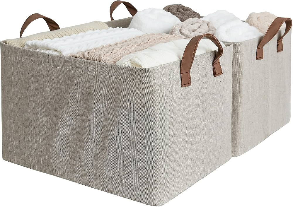 StorageWorks Storage Baskets for Shelves with Metal Frame, Canvas Storage Bins, Brown and Beige, ... | Amazon (US)