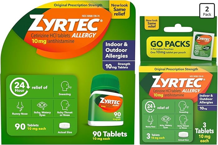 Zyrtec 24 Hour Allergy Relief Tablets, Indoor & Outdoor Allergy Medicine with 10 mg Cetirizine Hy... | Amazon (US)