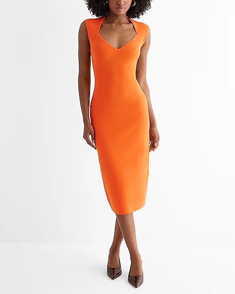 Body Contour Sweetheart Neckline Midi Sweater Dress | Express