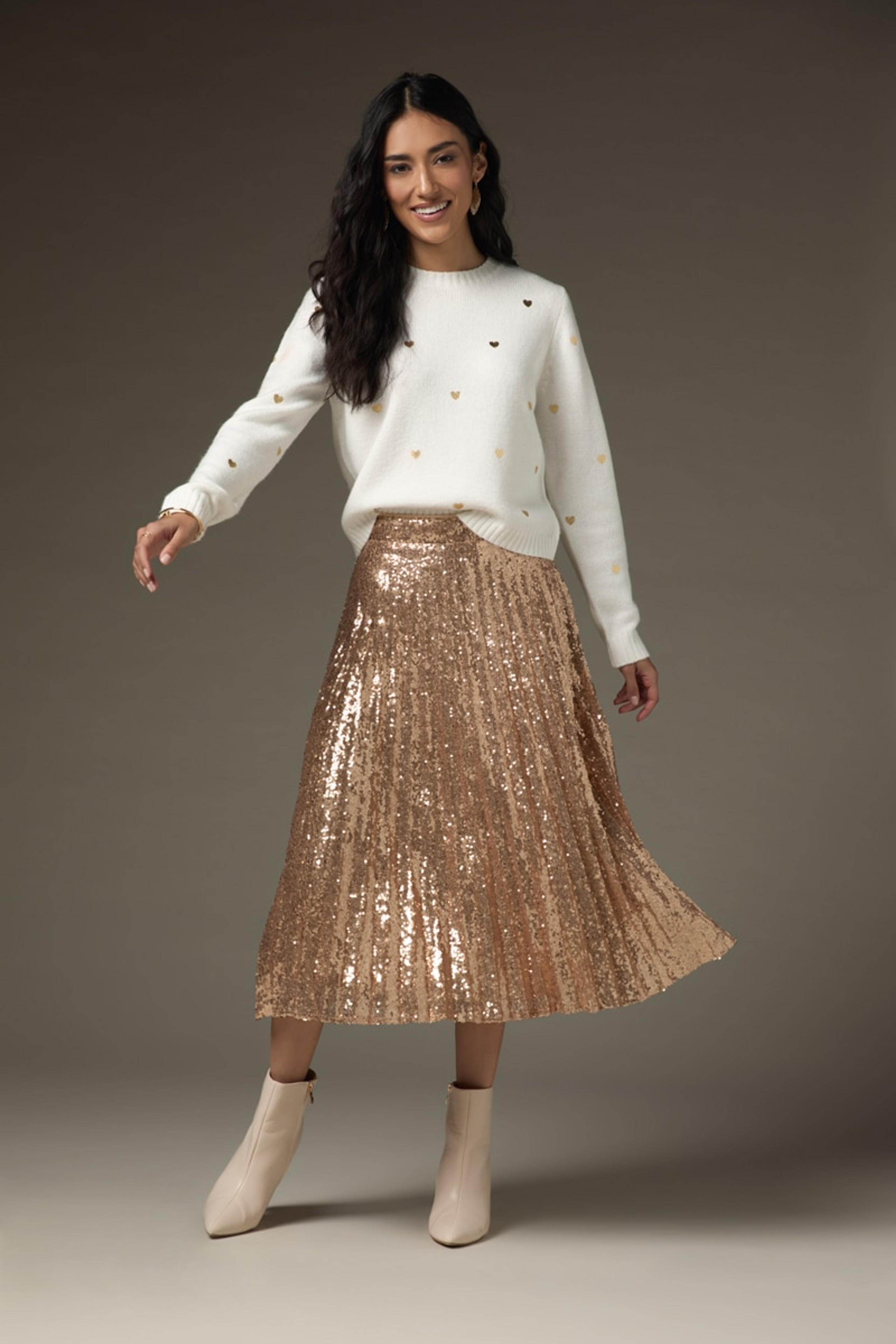 Dana Allover Sequin Pleated Midi Skirt | Francesca's