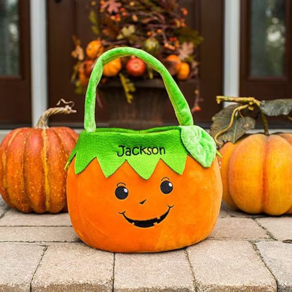 Pumpkin Personalized Trick or Treat Basket, trick-or-treat bag, embroidered, pumpkin goody bag, c... | Etsy (US)