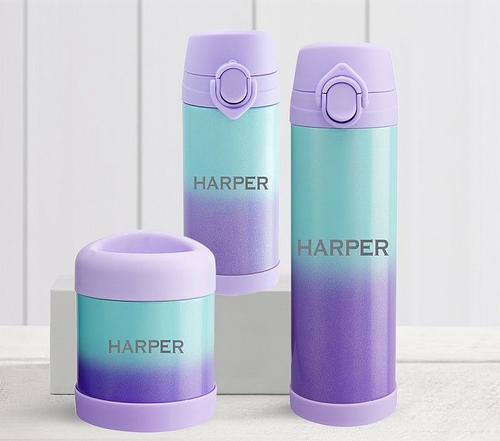 Mackenzie Lavender Aqua Ombre Sparkle Glitter Water Bottles | Pottery Barn Kids
